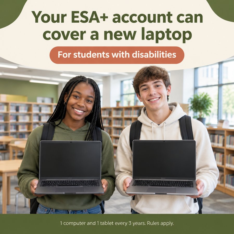 A Charlotte student with a disability using a new laptop paid for by an NC ESA+ account